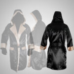 Black & Golden Satin Boxing Robe with Hood - Image 2