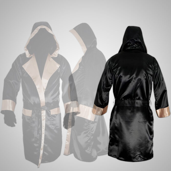 Black & Golden Satin Boxing Robe with Hood - Image 2