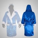 Blue Satin Boxing Robe with Hood - Image 2