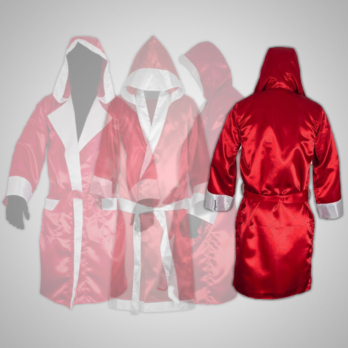 Red Satin Boxing Robe with Hood - Image 2