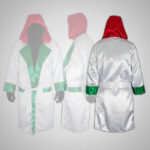 Red White & Green Satin Boxing Robe with Hood - Image 2