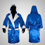 Blue Satin Boxing Robe with Hood - Image 3