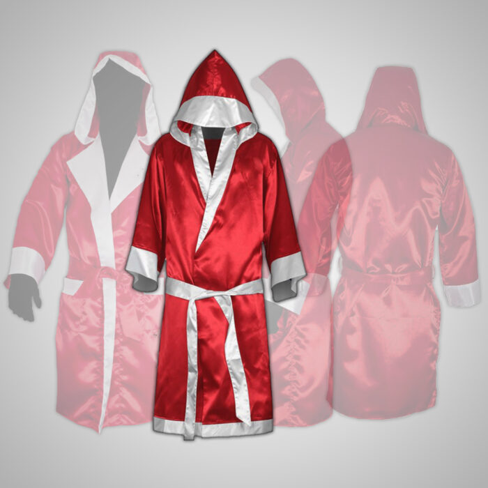 Red Satin Boxing Robe with Hood - Image 1