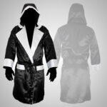 Black & White Satin Boxing Robe with Hood
