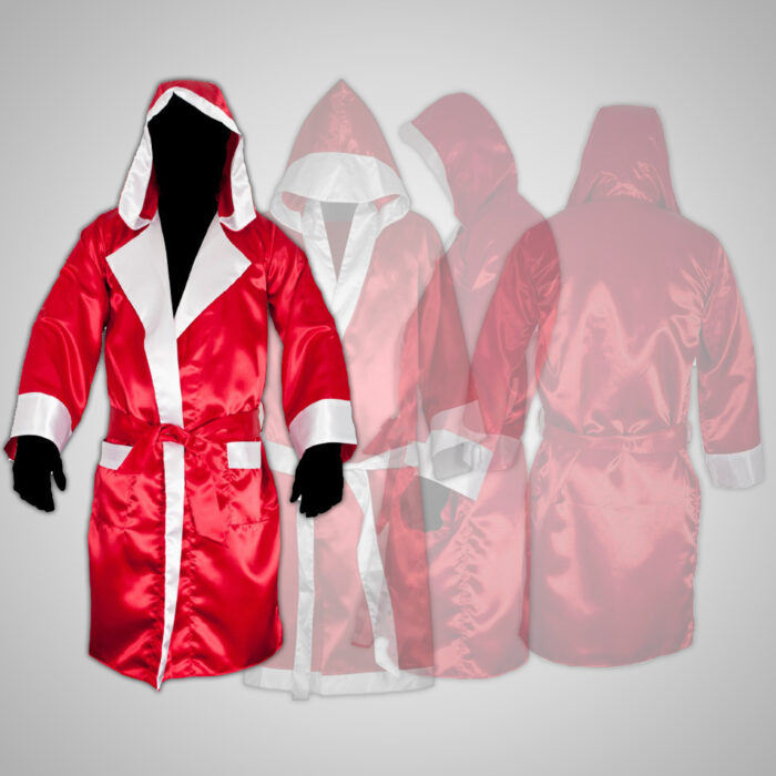 Red Satin Boxing Robe with Hood - Image 3
