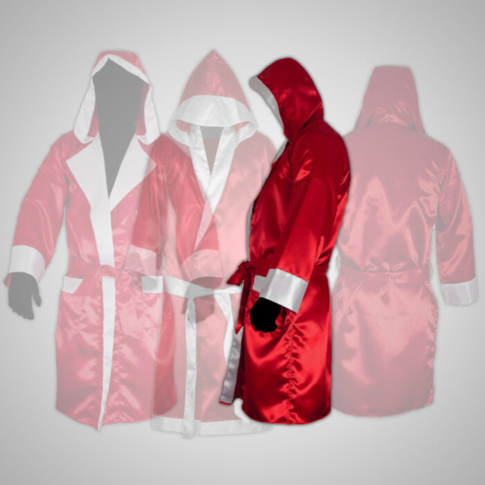 Red Satin Boxing Robe with Hood - Image 4