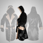 Black & Golden Satin Boxing Robe with Hood - Image 3